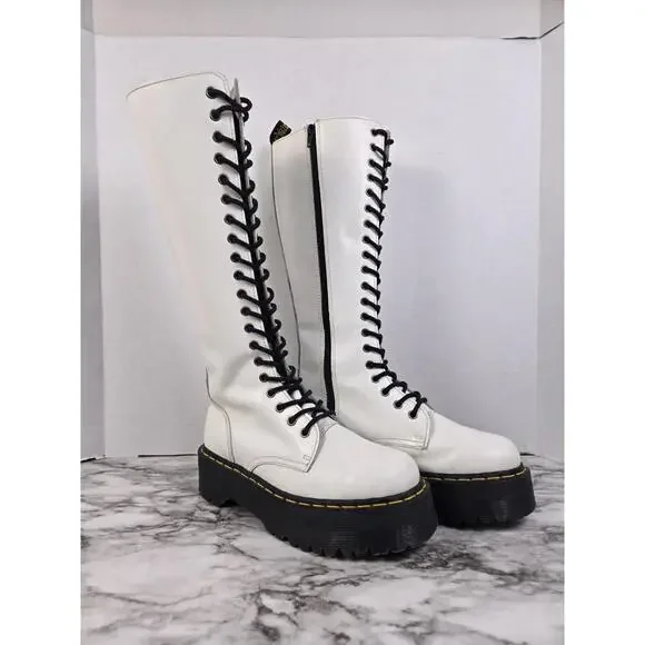 Dr Martens Britain - White 20 Hole Knee High Platform Boots - Womens 8 - Picture 5 of 16